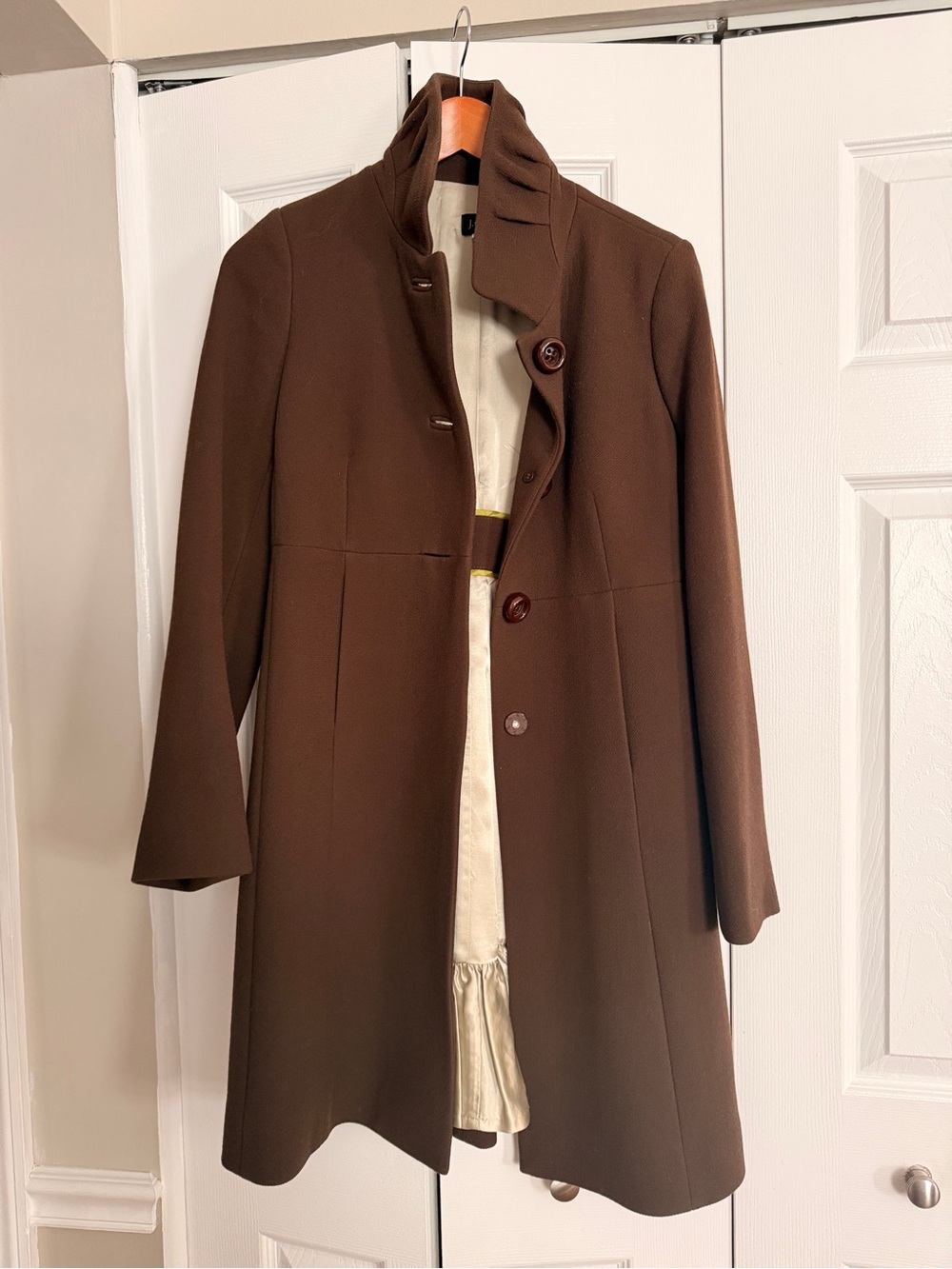 J. Crew Brown Long-Sleeve A-Line Wool-Blend Coat
